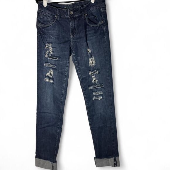 Itz Me USA Womens/Junior Cuffed Distressed Denim Jeans Size 9 Stretch Y2K - Picture 1 of 8